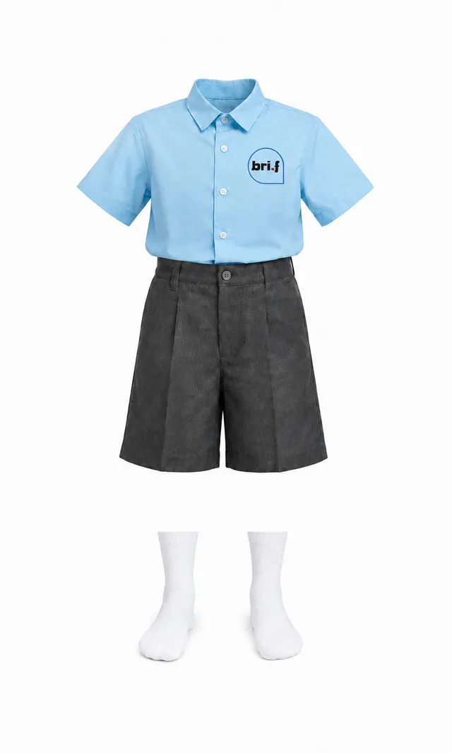 Rendu studio de la tenue quotidienne : chemise, short et chaussettes.
