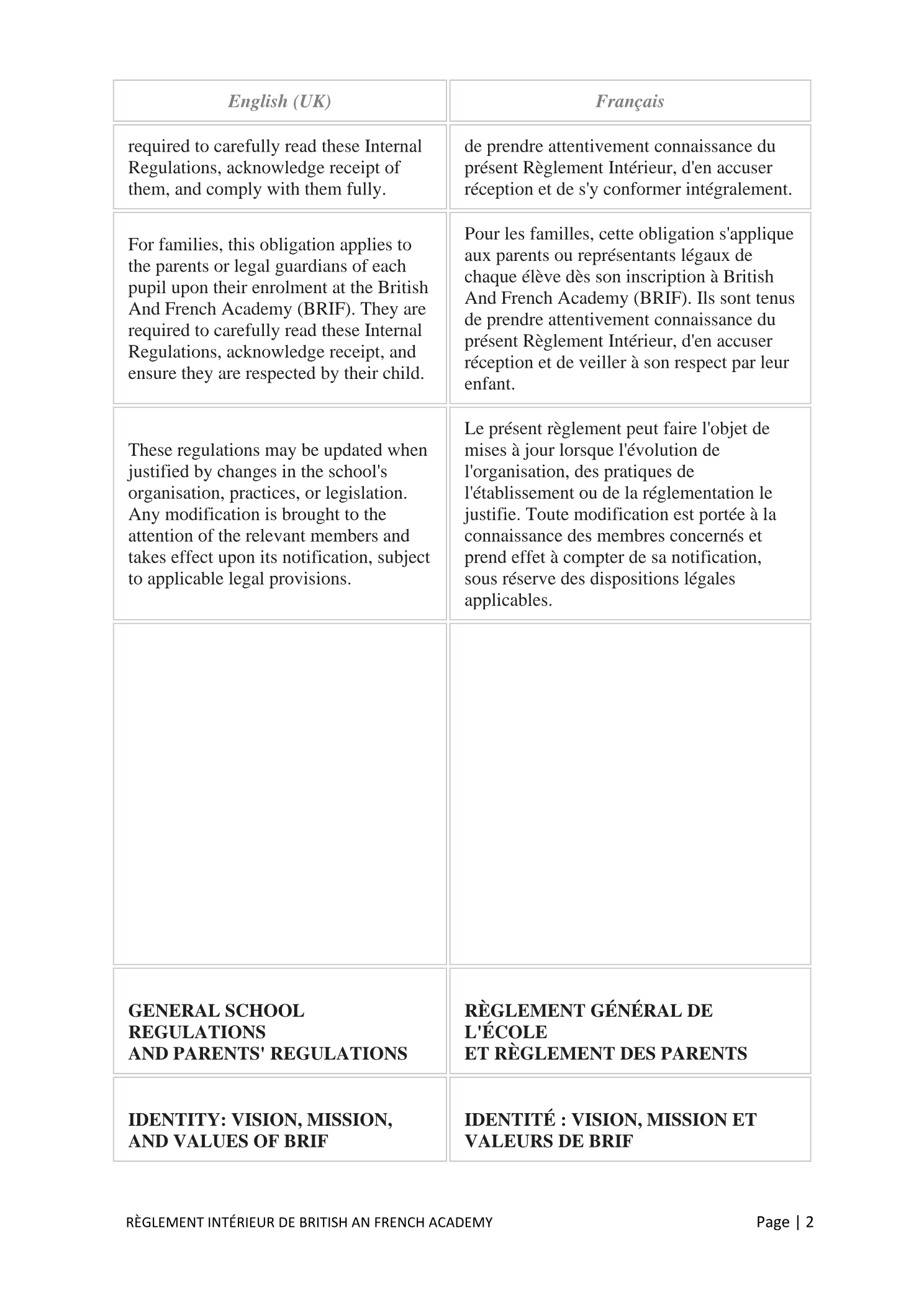 Règlement Intérieur / Internal Regulations — page 2