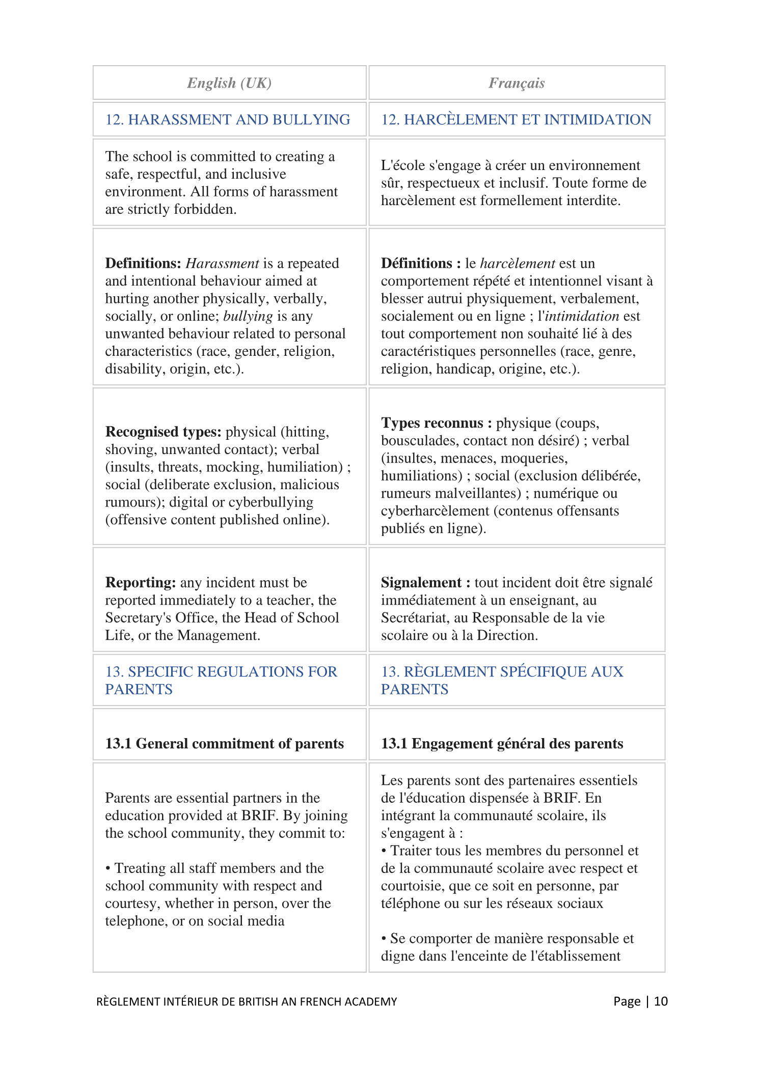 Règlement Intérieur / Internal Regulations — page 10