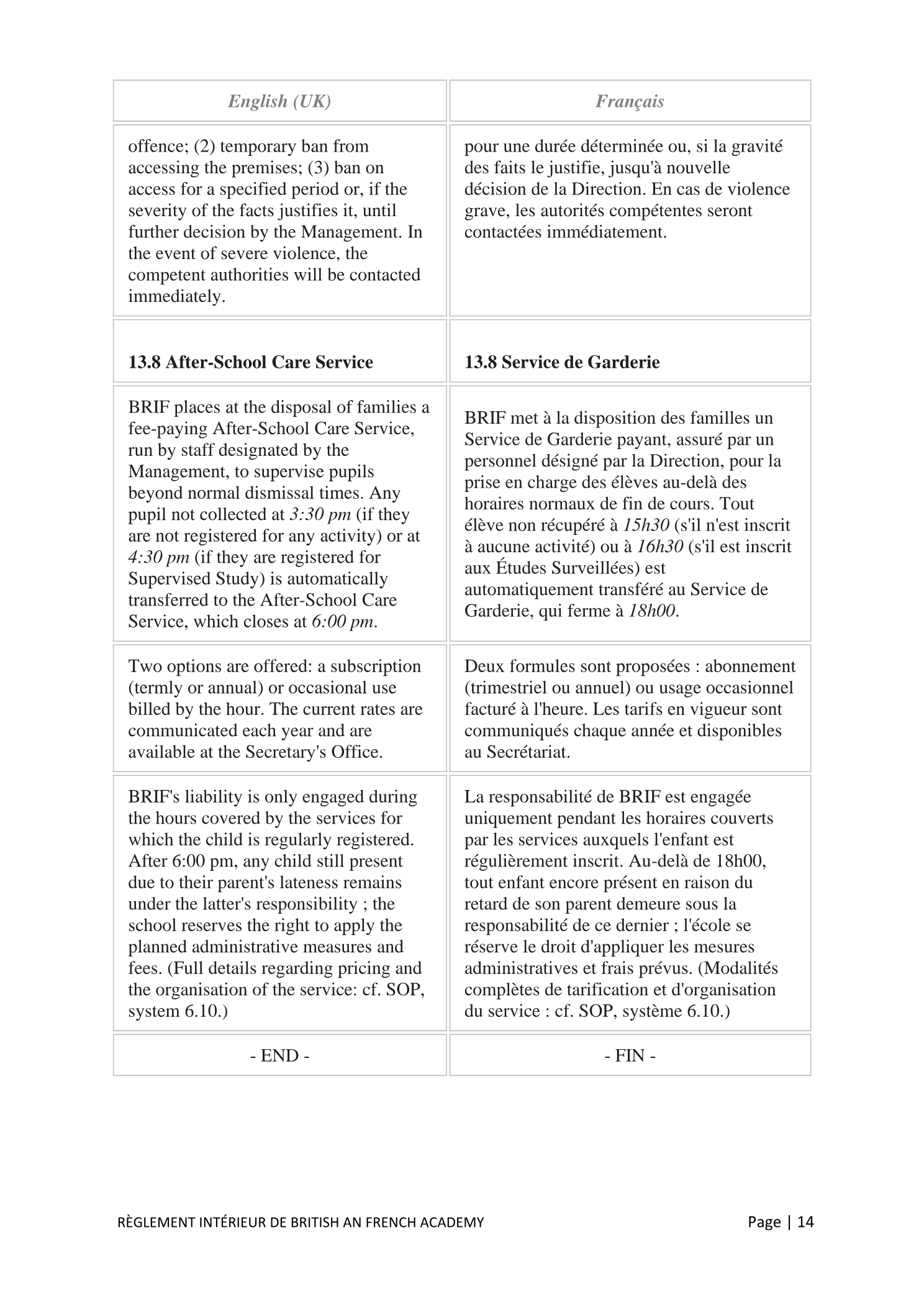 Règlement Intérieur / Internal Regulations — page 14